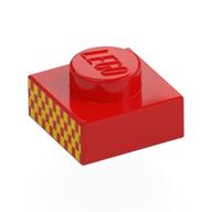 Деталь LEGO Plate 1 x 1 with Bright Light Orange Squares print, Красный