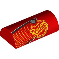 Деталь LEGO Brick Curved 2 x 4 Double, No Studs with Bright Light Orange Dots, Rust-eze Logo print, Красный