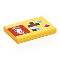 Деталь LEGO Tile 2 x 3 with LEGO Logo, Black/Magenta/White/Medium Azure Squares print, Желтый