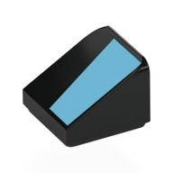Деталь LEGO Brick Sloped 30° 1 x 1 x 2/3 (Cheese Slope) with Medium Azure Shape print, Черный