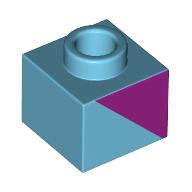 Деталь LEGO Plate 1 x 1 x 2/3 with Open Stud with Magenta Triangle print, Средне-лазурный