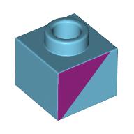 Деталь LEGO Plate 1 x 1 x 2/3 with Open Stud with Magenta Triangle print, Средне-лазурный