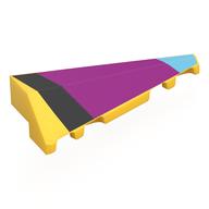 Деталь LEGO Brick Wedged, Sloped 2 x 5 Right with Medium Azure/Black/Magenta Shapes print, Желтый