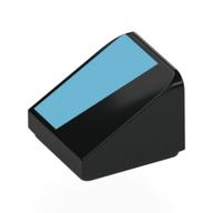 Деталь LEGO Brick Sloped 30° 1 x 1 x 2/3 (Cheese Slope) with Medium Azure Shape print, Черный