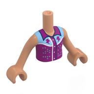 Деталь LEGO Minidoll Torso Girl with Nougat Arms and Hands with Dark Purple/Light Blue Shirt, Lightning Bolts, Metal Blue Dots print, Телесный
