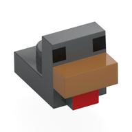 Деталь LEGO Animal Body Part, Bird, Chicken 1 x 1 with Cube Head with Nougat Beak, Black Eyes, Red Tongue print, Темный сине-серый