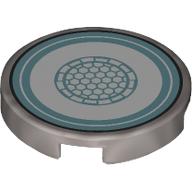 Деталь LEGO Tile Round 2 x 2 with White/Medium Blue Arc Reactor print, Матовый серебристый