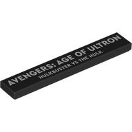 Деталь LEGO Tile 1 x 6 with White 'AVENGERS: AGE OF ULTRON HULKBUSTER VS THE HULK' print, Черный