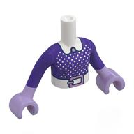 Деталь LEGO Minidoll Torso Girl with White Arms and Hands with Dark Purple Shirt, White Collar, Dots, Belt, Lavender Buckle, Hands print, Белый