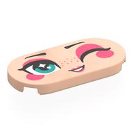 Деталь LEGO Tile Round 2 x 4 with Face, Dark Turquoise Eyes, Coral Eyeshadow, Cheeks, Lips, Winking print, Светлый телесный