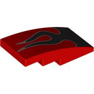 Деталь LEGO Brick Curved 4 x 2 No Studs with Black/Silver Flames print, Красный