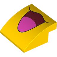 Деталь LEGO Brick Curved 4 x 4 x 1 2 / 3 with Open Dark Red Mouth, Bright Pink Tongue print, Желтый