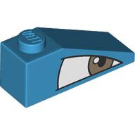 Деталь LEGO Brick Sloped 33° 3 x 1 with White Eye, Grey Pupil Right print, Темно-лазурный