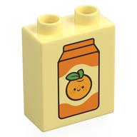 Деталь LEGO Duplo Brick 1 x 2 x 2 with Bottom Tube, Orange Juice Carton Print, Ярко-светло-желтый
