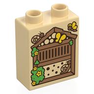 Деталь LEGO Duplo Brick 1 x 2 x 2 with Bottom Tube, Beehive Print, Песочный