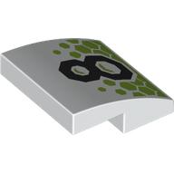 Деталь LEGO Brick Curved 2 x 2 x 2/3 with Black '8', Lime Octagons print, Белый