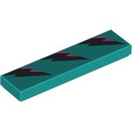 Деталь LEGO Tile 1 x 4 with Black/Lavender Lightning Bolts print, Темно-бирюзовый
