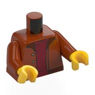 Деталь LEGO Torso, Jacket, Nougat Collar, Dark Red Shirt print, Dark Orange Arms, Yellow Hands, Темно-оранжевый