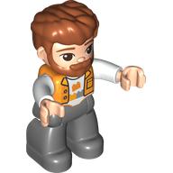 Деталь LEGO Duplo Figure with Thick Hair Combed Forward and Beard Dark Orange, Orange Shirt, Dark Bluish Grey Legs, Оранжевый
