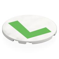 Деталь LEGO Tile Round 6 x 6 with Bright Green 'L' print, Белый