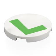 Деталь LEGO Tile Round 3 x 3 with Bright Green 'L' print, Белый