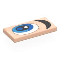 Деталь LEGO Tile 2 x 4 with White/Blue Eye, Black Eyebrow, Left print, Светлый телесный