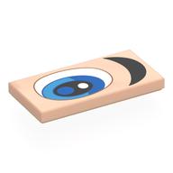 Деталь LEGO Tile 2 x 4 with White/Blue Eye, Black Eyebrow, Right print, Светлый телесный