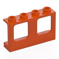 Деталь LEGO Window 1 x 4 x 2 Plane, Single Hole Top and Bottom for Glass, Красно-оранжевый