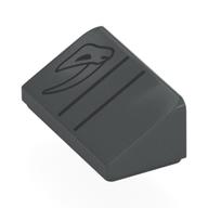Деталь LEGO Brick Sloped 30° 1 x 2 x 2/3 with Black Mudhorn Skull Symbol print, Темный сине-серый