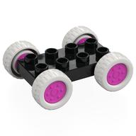 Деталь LEGO Duplo Car Base 2 x 4 with Fixed Axles - 27.5 White Tires & Coral Wheels, Черный