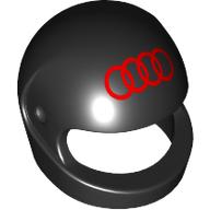 Деталь LEGO Helmet, Standard with Red Audi Logo print, Черный