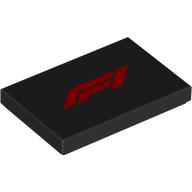 Деталь LEGO Tile 2 x 3 with Red 'F1' print, Черный