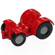 Деталь LEGO Duplo Tractor Base 2 x 6 with Light Bluish Gray Front and Rear Wheels, Красный