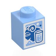 Деталь LEGO Brick 1 x 1 with 'POP', Red Stripes print, Ярко-светло-голубой