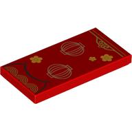 Деталь LEGO Tile 2 x 4 with Gold Flowers, Chinese Lampoons print, Красный