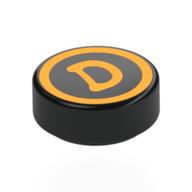 Деталь LEGO Tile Round 1 x 1 with Bright Light Orange Circle, 'D' print, Черный