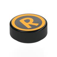 Tile Round 1 x 1 with Bright Light Orange Circle, 'R' print