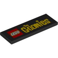 Деталь LEGO Tile 2 x 6 with LEGO Logo, Yellow "THE GOONIES' print, Черный