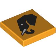 Деталь LEGO Tile 2 x 2 with Black Elephant Head print, Ярко-светло-оранжевый