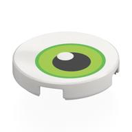 Деталь LEGO Tile Round 2 x 2 with Eye, Bright Green/Lime Iris, Black/White Pupil print, Белый