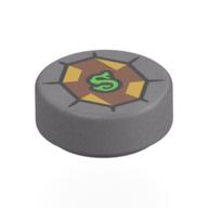 Деталь LEGO Tile Round 1 x 1 with Nougat Diamond/Jewel, Lime 'S' print, Матовый серебристый