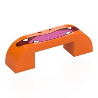 Деталь LEGO Brick Curved Double 1 x 4 with 1 x 2 x 2/3 Cutout with Dark Red Mouth, White Fangs, Dark Pink Tongue print, Оранжевый