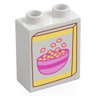 Деталь LEGO Duplo Brick 1 x 2 x 2 with Bottom Tube with Box of Cereal Print, Белый