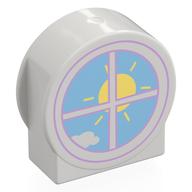 Деталь LEGO Duplo Brick 1 x 3 x 2 Round Top, Cut Away Sides with Window and Sun Print, Белый