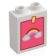 Деталь LEGO Duplo Brick 1 x 2 x 2 with Bottom Tube with Childs Drawing of a Rainbow Print, Белый