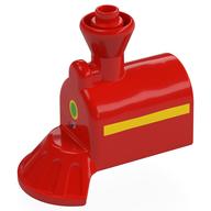 Деталь LEGO Duplo Train Front, Steam Engine with Cow Catcher with Green Light and Yellow Stripe Print, Красный