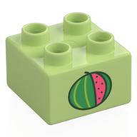 Деталь LEGO Duplo Brick 2 x 2 with Watermelon Print, Желто-зеленый