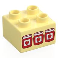 Деталь LEGO Duplo Brick 2 x 2 with 3 Jam Jars Print, Ярко-светло-желтый
