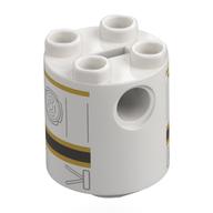 Деталь LEGO Brick Round 2 x 2 x 2 Robot Body with Gold/Black Lines, Hatch print, Белый