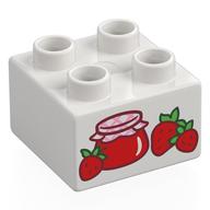Деталь LEGO Duplo Brick 2 x 2 with Strawberries and Jam Jar Print, Белый